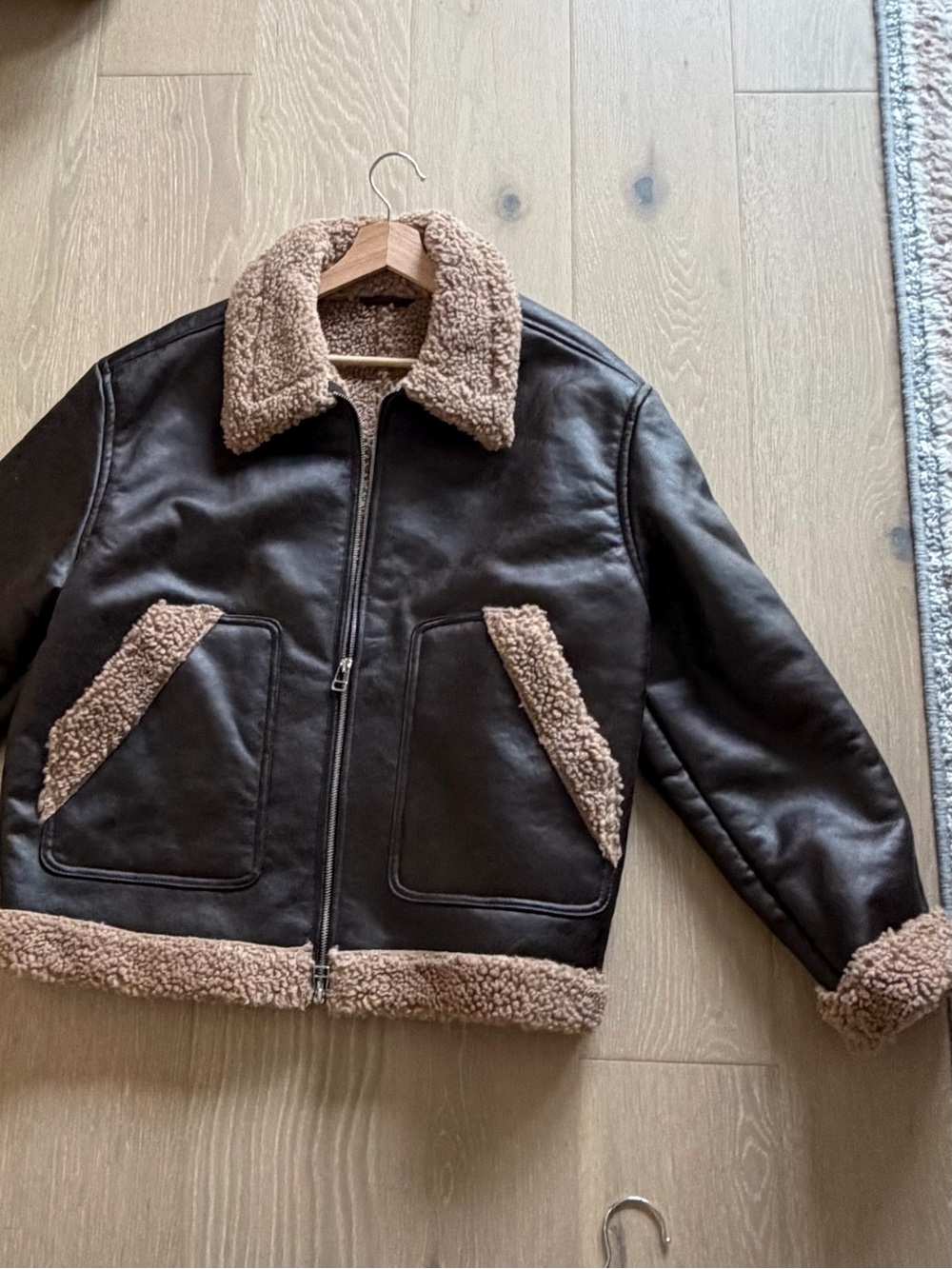 Men's H&M Dark Brown Shearling-Lined faux, leather Bomber Jacket